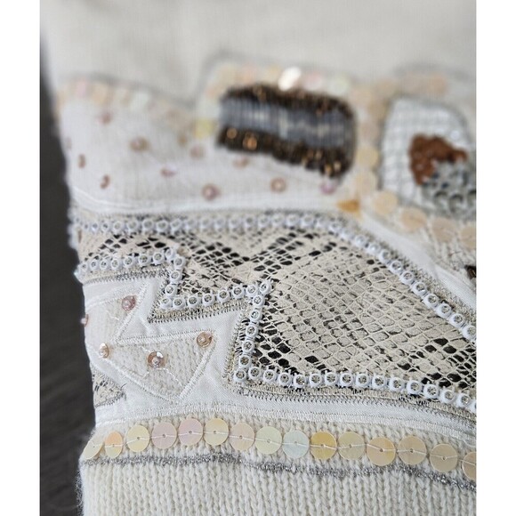 Vtg 80s Off White Knit Angora Lambswool Beaded Applique Sweater M Dolman Sleeve - Picture 11 of 12